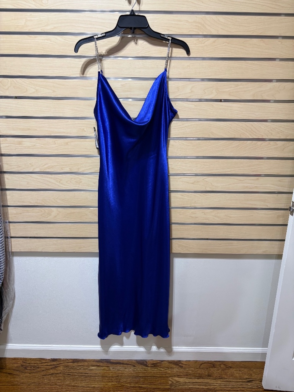 tash and Sophie midi velvet blue dress with rhinestone straps size L